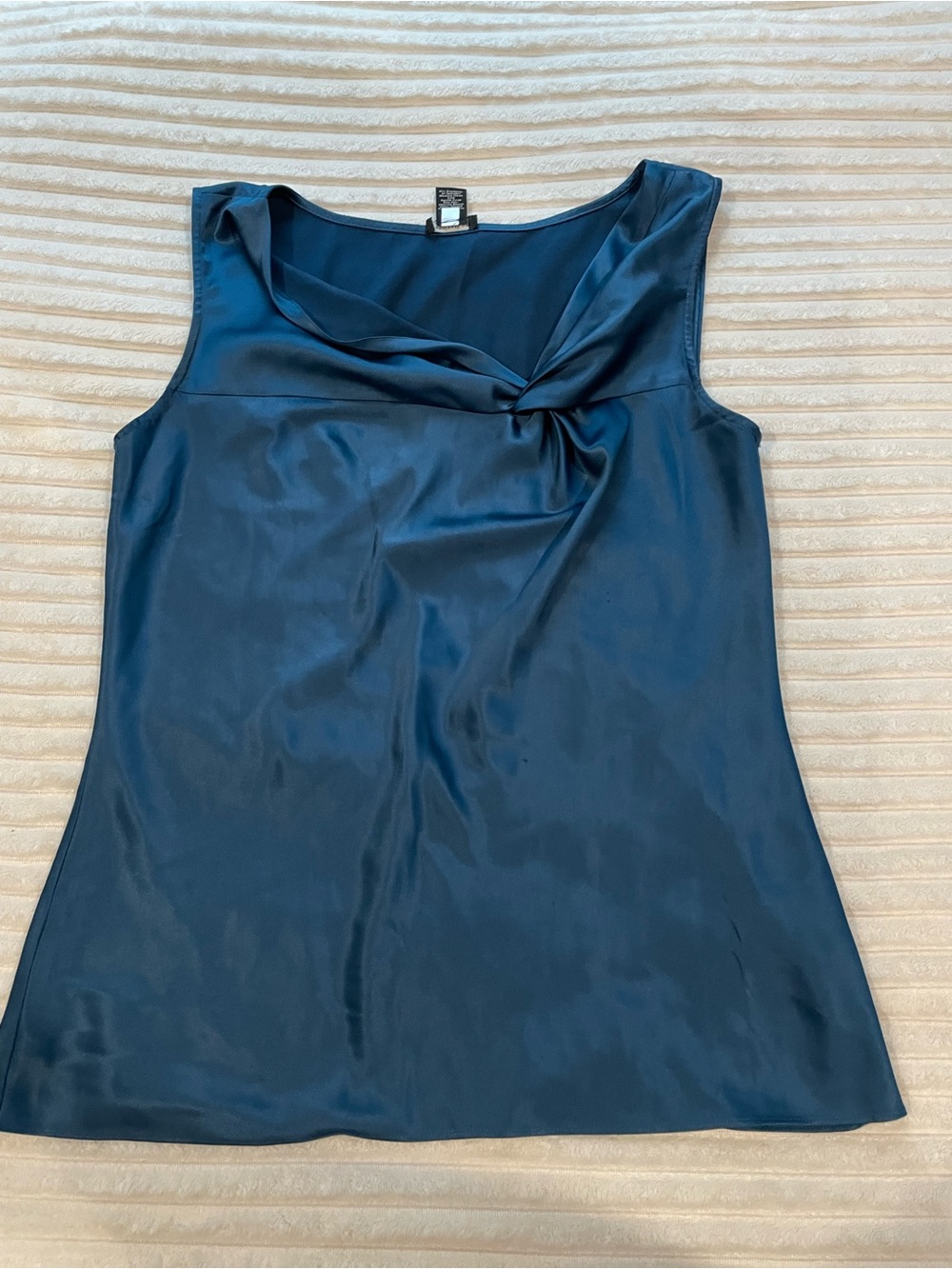 Ann Taylor Navy Twist-Neck Satin Short Sleeve Top